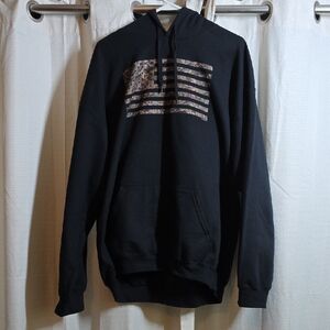 Gildan Black Hoodie with Camouflage American Flag Stripes